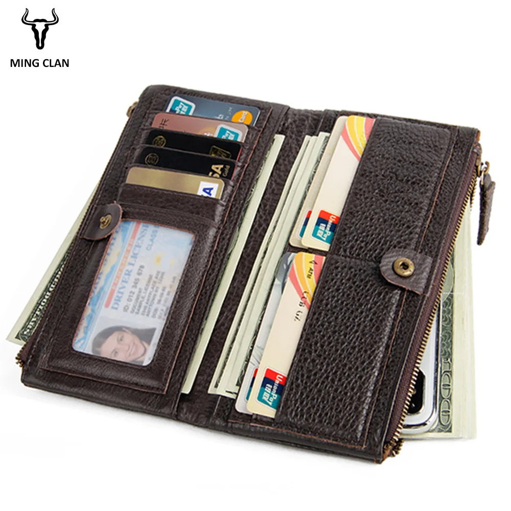 Кошелек Mingclan мужской из натуральной кожи на молнии|leather wallet for women|leather walletgenuine leather