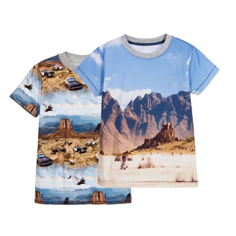 T-Shirts For Boys Summer Cotton Kids Top Print Short Sleeve Toddler Clothes 3D Mountain Police Car Boys T-Shirt Children Clothes (1)