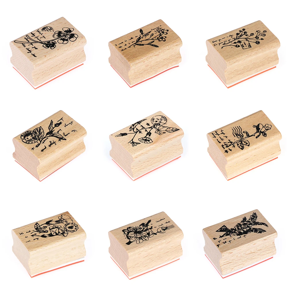 1pc Retro Plant Flower Wooden Rubber Stamp for Scrapbooking Stationery