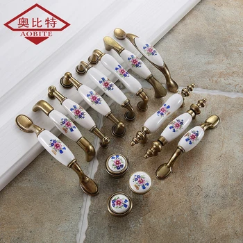 

AOBITE Antique Ceramic Drawer Chinese Pull Wardrobe Door Handle Cabinet Door Knob Lucky Flower Home Furniture Handles Knobs