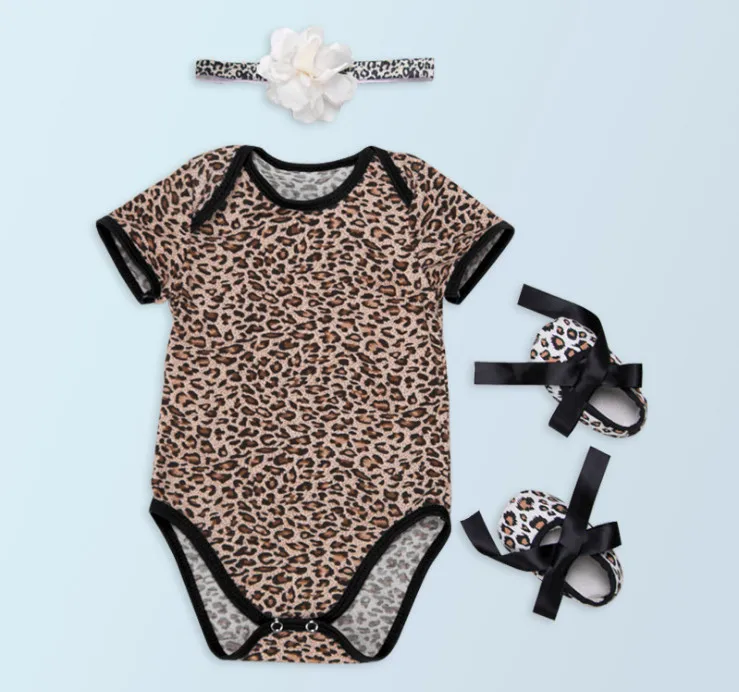 

Christening Party Clothing Sets Newborn Baby Girl Summer Fashion Leopard Toddler O-Neck Rompers Jumpsuit Shoes Headwear suit