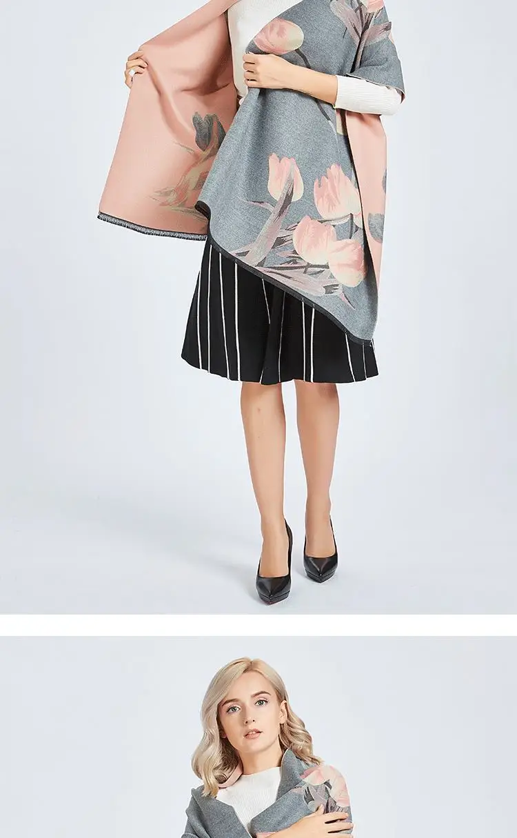luxo moda tulip flores xale cachecóis cinza