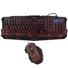 Russian Gaming Keyboard Mouse Combo Backlit LED+Colorful Gaming Mouse Breathing Light 7 Buttons 3600DPI for Desktop Laptop