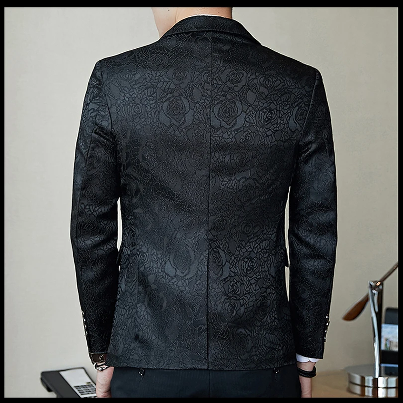 Rosa jacquard Print Slim Fit chaqueta azul real negro Promo para los hombres elegante Blazer negocio Casual partido traje de boda CAPA Rosa jacquard Print Slim Fit chaqueta azul real negro Promo para los hombres elegante Blazer negocio Casual partido traje de boda CAPA