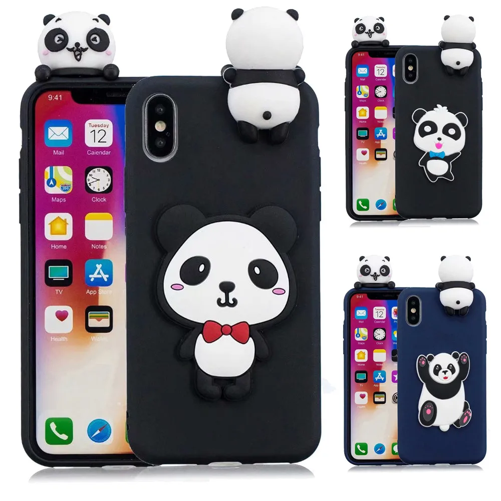 Cases For iPhone Panda 3D Cartoon Animals Cute Bears Soft