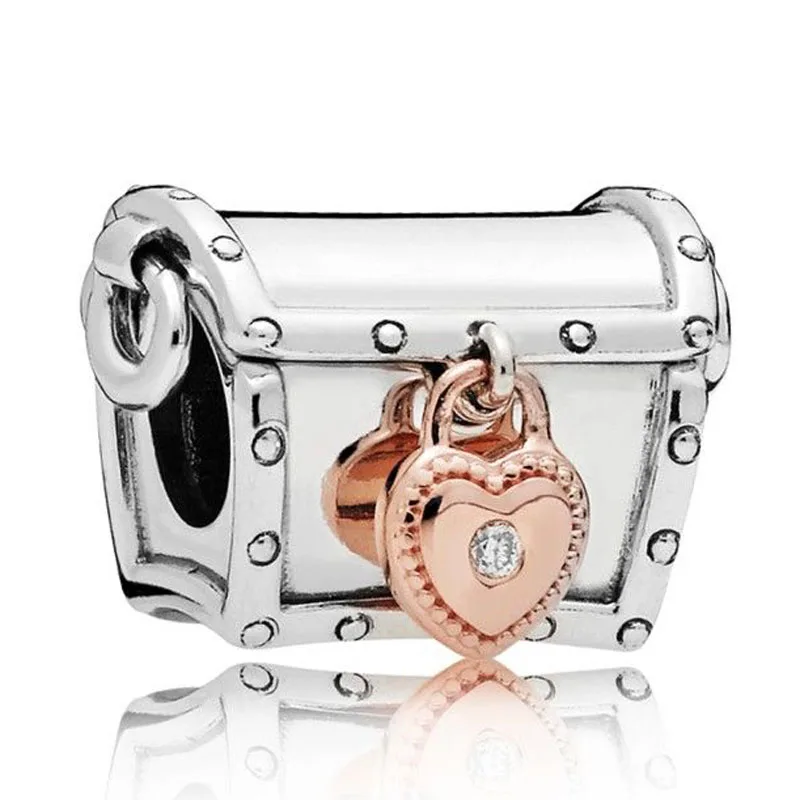 

New 925 Sterling Silver Bead Charm Treasure Box With A Rose Padlock Set 2019 CLUB Beads Fit Pandora Bracelet Bangle Diy Jewelry
