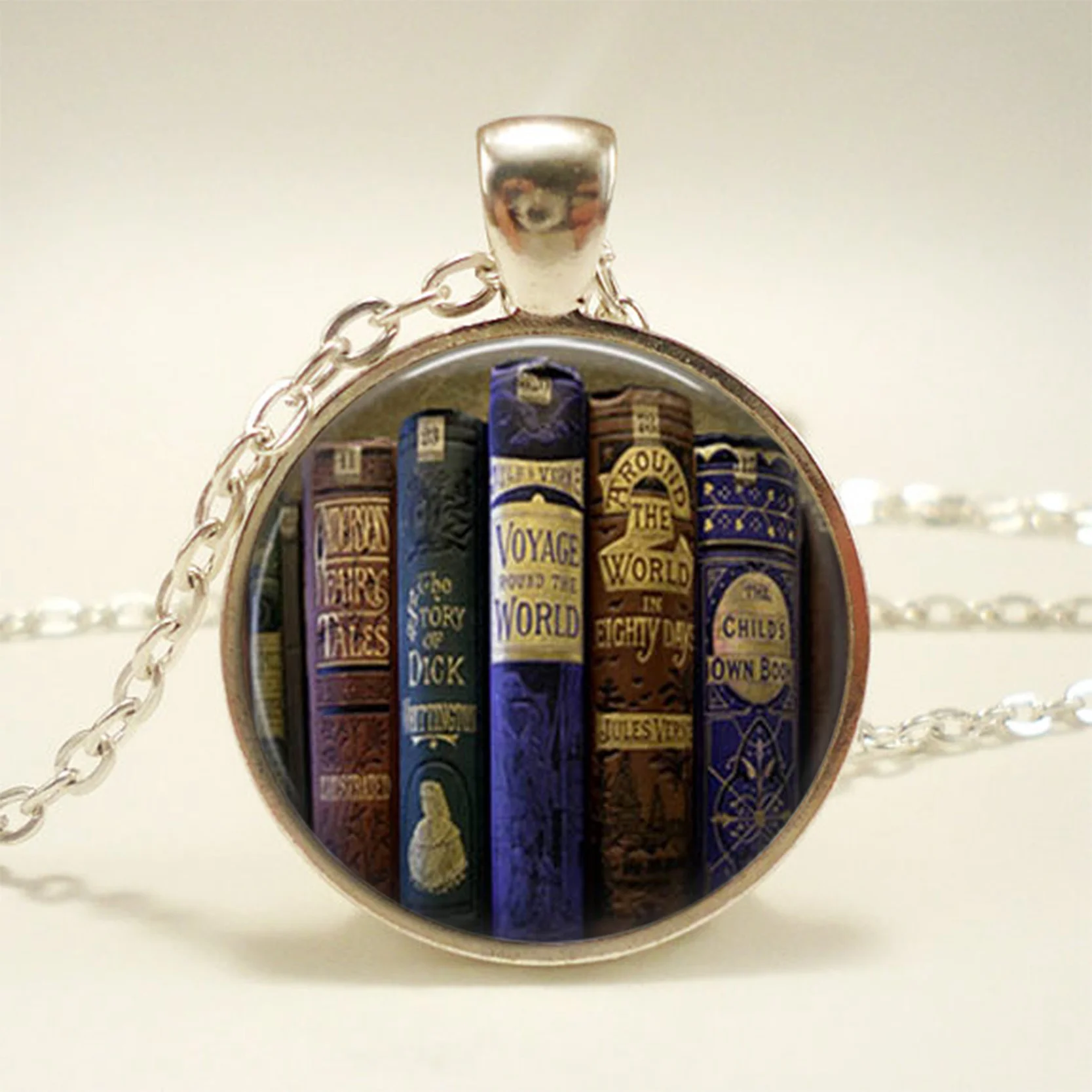 New Fashion Necklace Glass Dome Vintage Library and Books Pendants Necklace For Students Teachers And Librarians Necklace - Окраска металла: 1