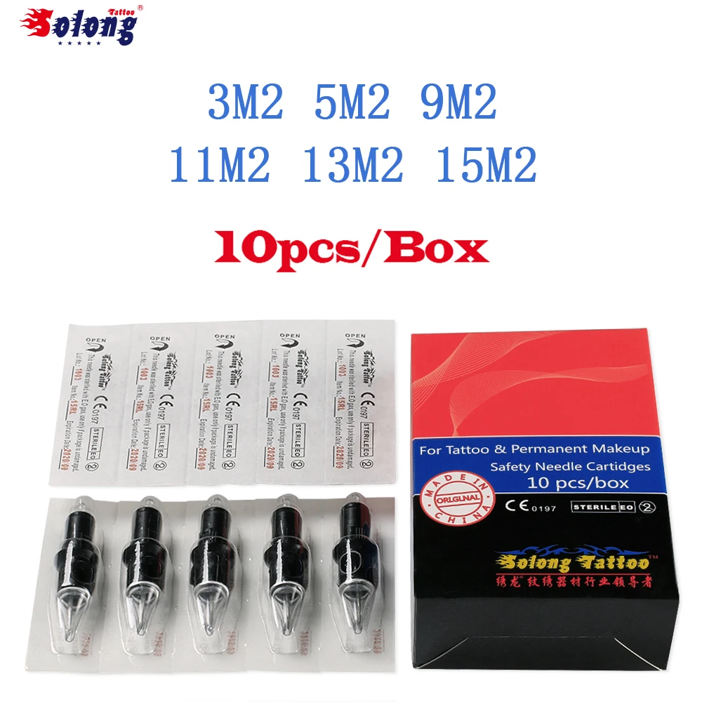 

Solong 10pcs Tattoo Needles 5M2/7M2/9M2/11M2/13M2/15M2 Disposable Tattoo Sterilized Needles with Silicone Grip for Tattoo Gun