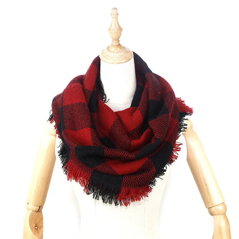 Зимний женский кашемировый шарф, шарф в стиле бесконечности с потертыми краями, клетчатый и шотландский зимний шарф-хомут, шаль для женщин