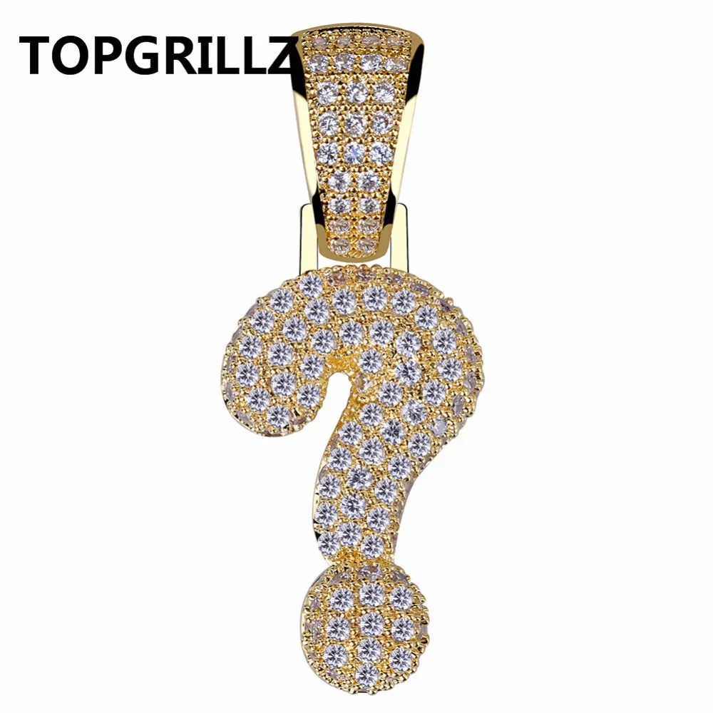 

TOPHRILLZ Hip Hop Gold Silver Color Plated Iced Out Micro Pave Cubic Zircon Question Mark Pendant Neckace Charm For Men Women