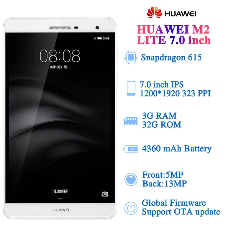 Глобальная прошивка HUAWEI MediaPad M2 Lite 7,0 PLE-703L, 4G LTE, планшет с функцией телефонных звонков, 3 Гб/32 ГБ, Восьмиядерный процессор Snapdragon 615, отпечаток пальца