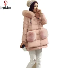 5XL 2017 New Fashion Cotton Elegant Parka Coats Long Fur Hooded Plus Size Warm Down Jacket Padded Outwear manteau femme YY28