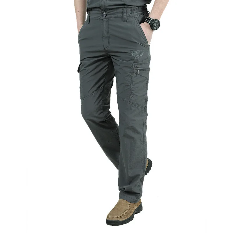 Зимние флисовые теплые брюки карго мужские повседневные свободные многокарманные мужские ветрозащитные водонепроницаемые армейские длинные брюки Размер 4XL - Цвет: Gray Thin