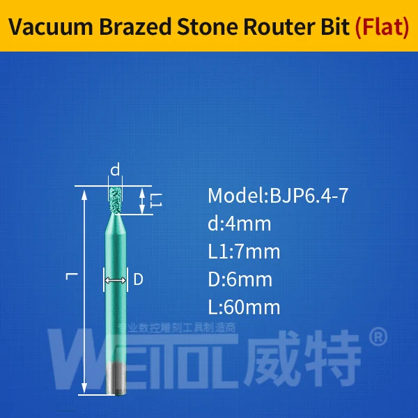WeiTol плоская головка вакуумной пайки Камень Гравировальные биты мраморные режущие биты Долбление камень Фрезерный резак песчаник с ЧПУ Инструменты - Длина режущей кромки: BJP6.4-7