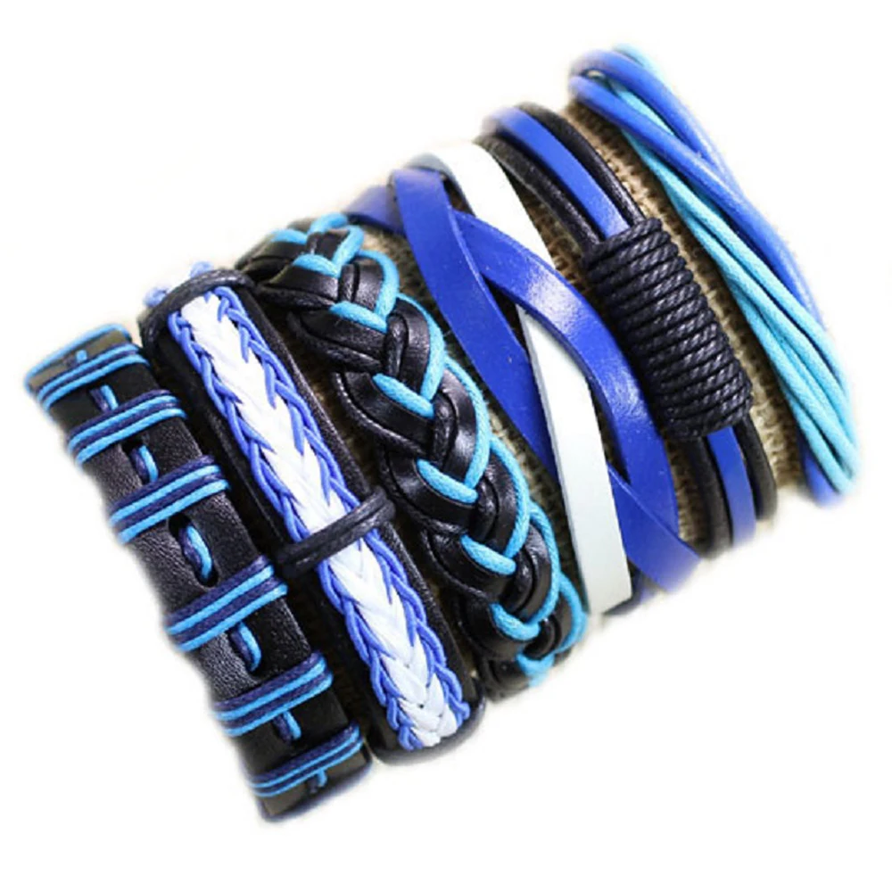 Мужской многослойный браслет из конопли и натуральной кожи 6 шт./лот|bracelet