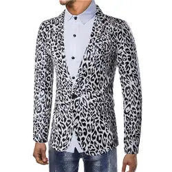 Осень повседневное печати Slim Fit мужской пиджак и пальто для мужчин Блейзер Leopard костюм на одной пуговице куртка мужской костюмы платье