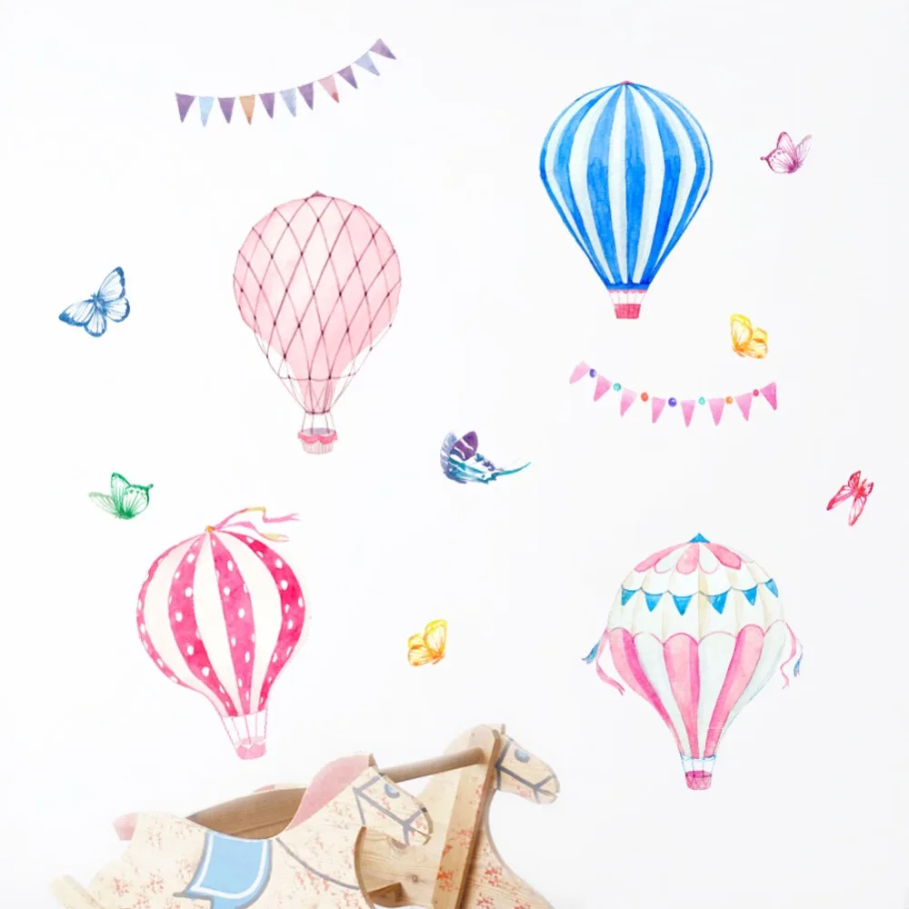  Colorful Hot Air Balloons Flag Animals wall stickers decals children bedroom kindergarten Decoratio - 32931250919