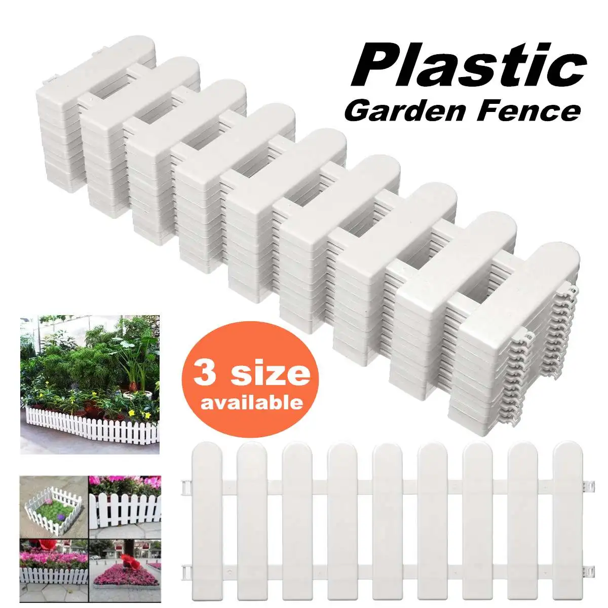 12PCS/Set Garden Lawn Grass Edging Fence Border Panel Plastic Wall Fencing Board Garden Yard Decoration DIY Assemble 3 Sizes