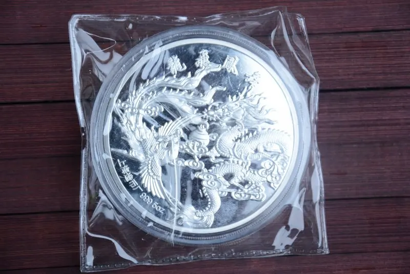 

Rare 999 Shanghai Mint 5oz Silver Coin,Dragon&phineox,free shipping