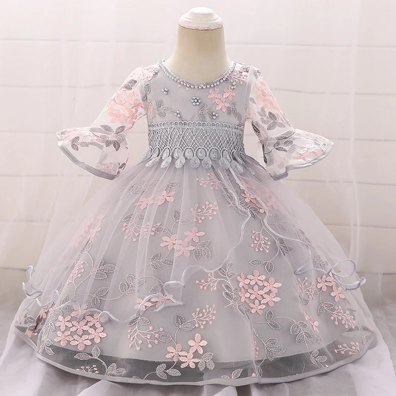 

0-24M Baby Girls Dresses Pearl Embroidery Tutu Princess Dress 1 Years Birthday Party Dress for Girls Infant Baby Girl Dress