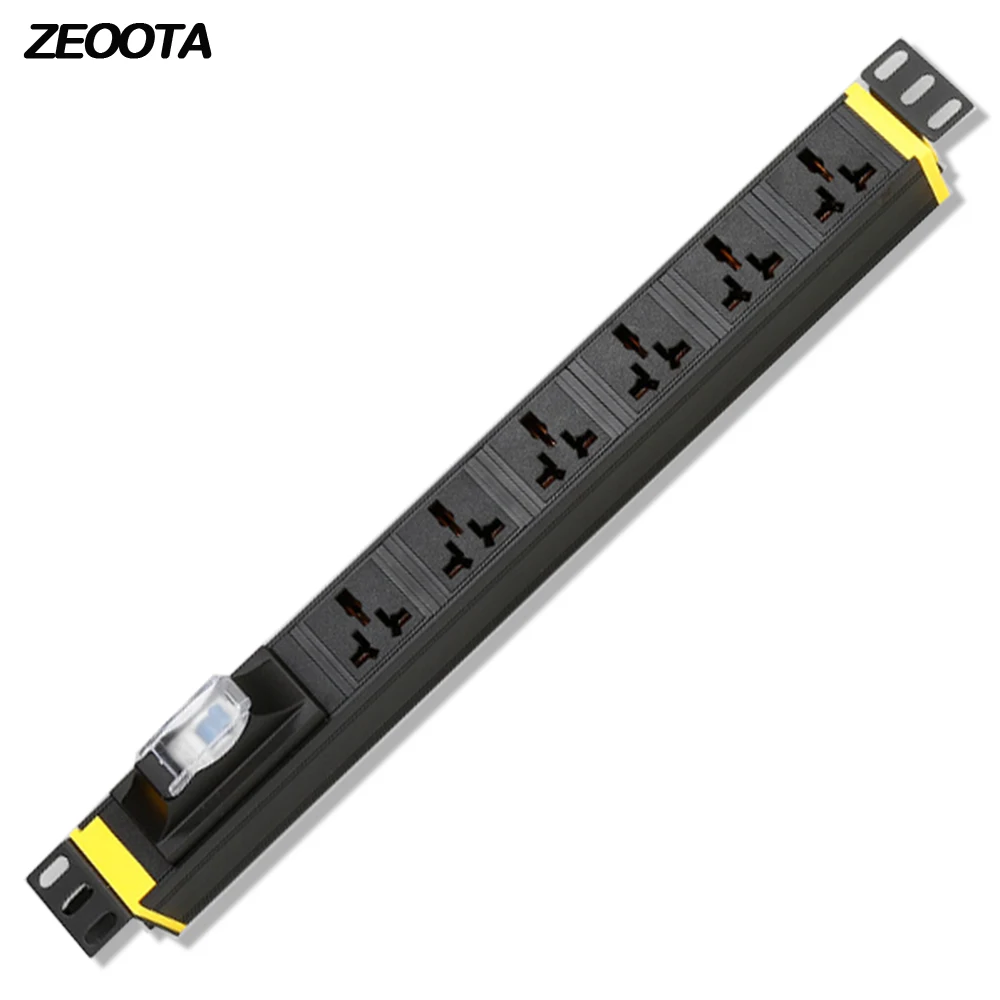 

1U PDU Power Strip Network Cabinet Plug Socket Universal 16A Aluminum Alloy 6 Way Outlets Break Switch with 2m Extension Cord