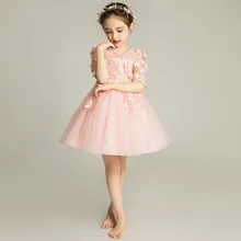 Элегантное платье принцессы для девочек 3-15 лет; цвет розовый, белый; праздничное платье принцессы с цветами и кружевом для дня рождения; детское свадебное платье для подростков