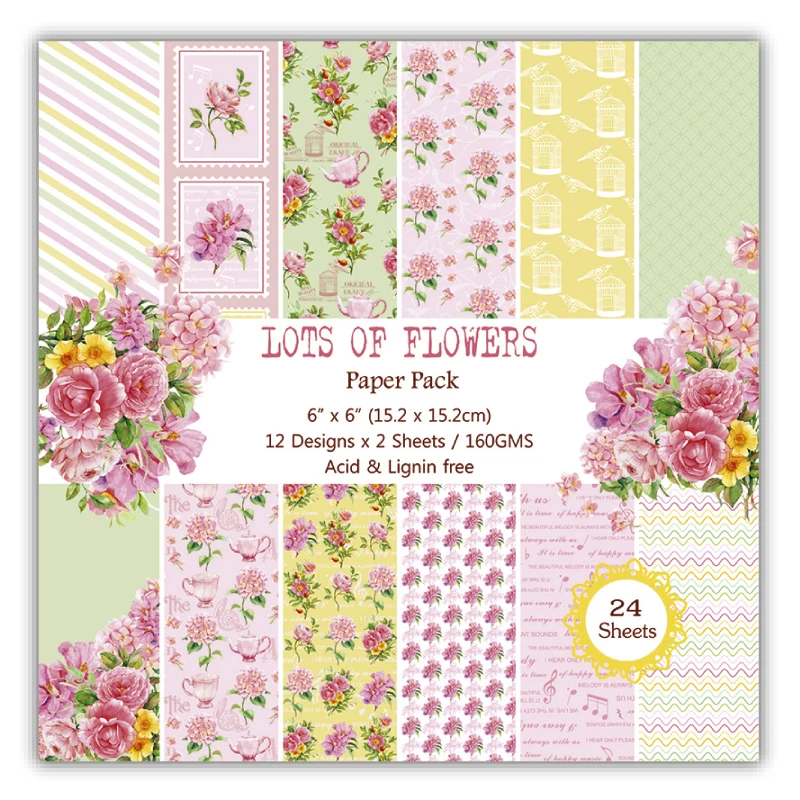 DIY Scrapbooking Kit 6inch Lots Bloom Flower Papers Pattern Decorative