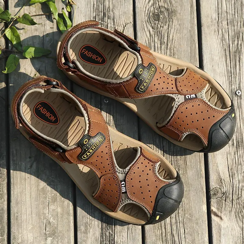 Sanzoog/мужские сандалии; уличная летняя модная дышащая удобная обувь для пляжа; обувь с закрытым носком для походов; размер 46 - Цвет: Khaki