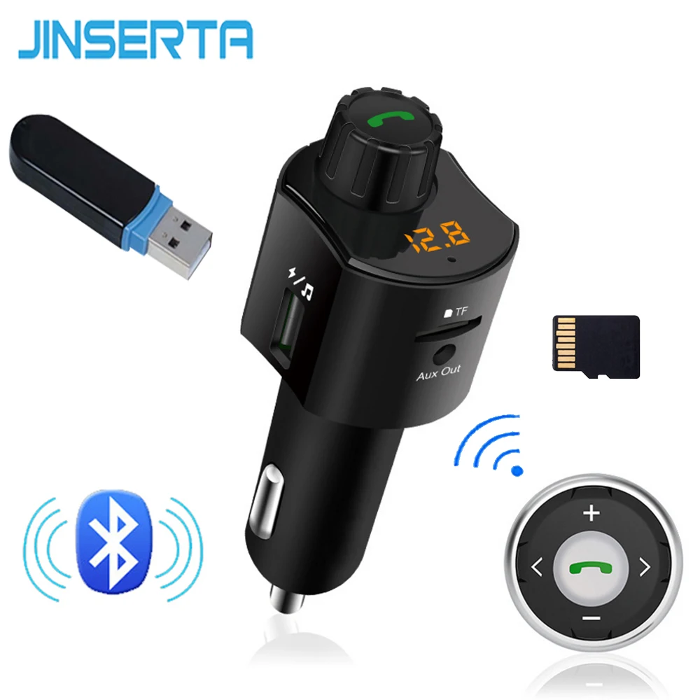 

JINSERTA Car MP3 Player with Remote Control Wireless Bluetooth FM Transmitter Micro SD TF USB Audio Transmitters Receiver AUX