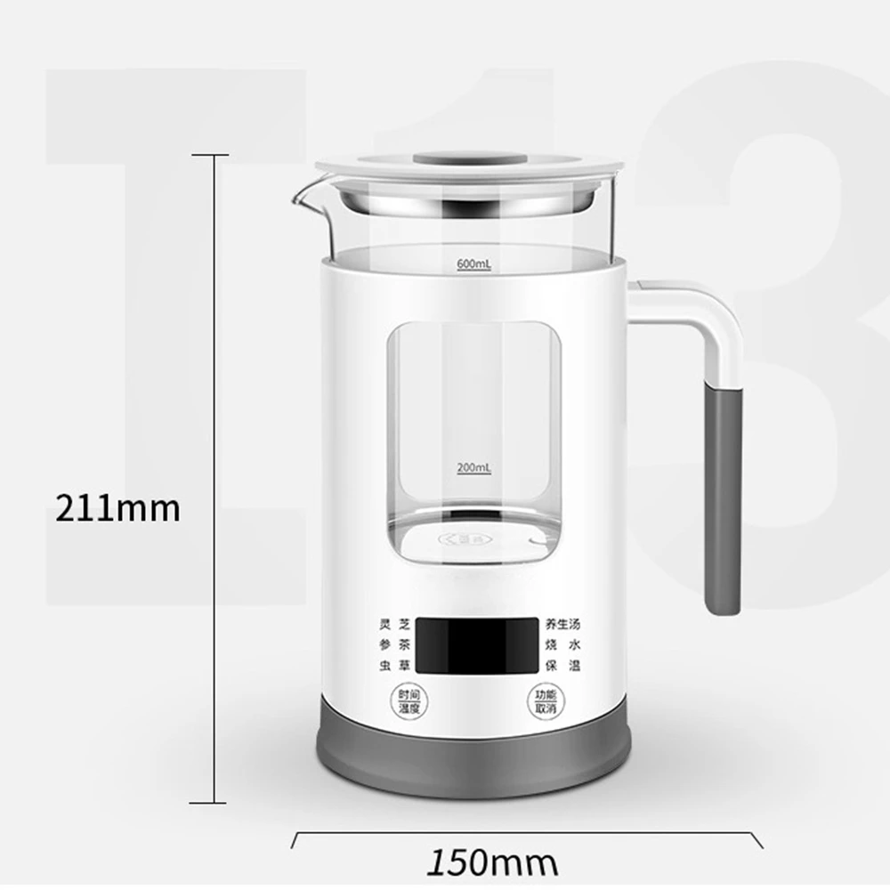 DMWD 6 Функция бытовой электрический чайник 220V здоровья кастрюля для супа Цветочный чай чайник Стекло бойлер газовый котел водонагреватель 24 часа в сутки автоматическое сохранение тепла
