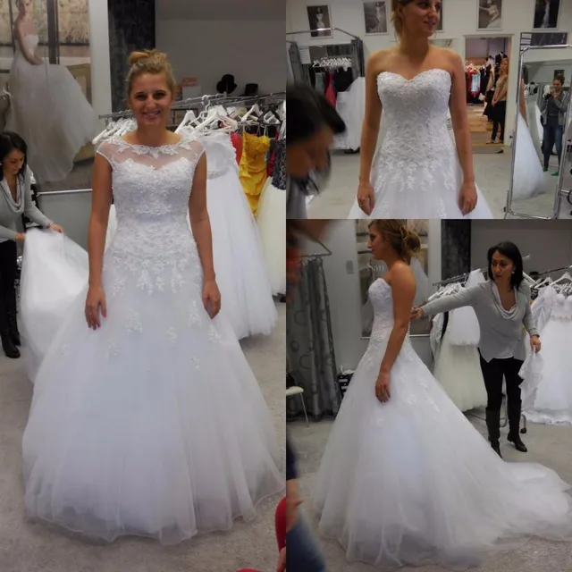 Pure White Wedding Gowns Illusion Sweetheart Neckline A Line Bride Pure White Wedding Gowns Illusion Sweetheart Neckline A Line Bride Dresses With Lace Liques Long