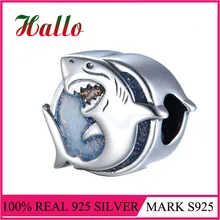 Лидер продаж 925 пробы серебро животных акула эмалевые подвески в форме шаров Fit Марка кулоны браслеты Сделай Сам Fine Jewelry