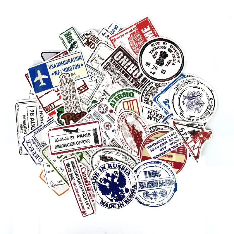 [A LOT]   Personality Retro Postmark Stamp Aviation Sticker European and American Wind RIMOWA Sticker Travel Suitcase Sticker