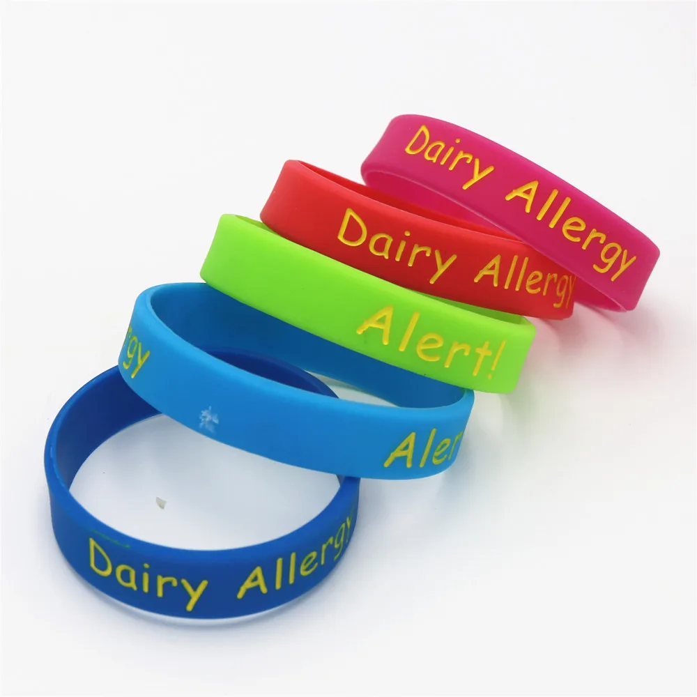 

50PC Medical Alert Dairy Allergy Silicone Wristband 5 Colours Kids Children Size Bracelets&Bangles Awareness Armband Gifts SH144