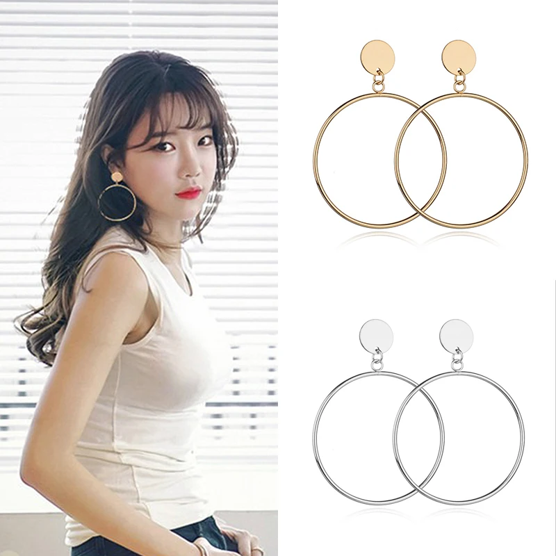 

pendientes mujer moda 1Pair Geometric Big Round Circle Golden/Silvery Drop Earring Unique Gifts pendientes brinco oorbellen