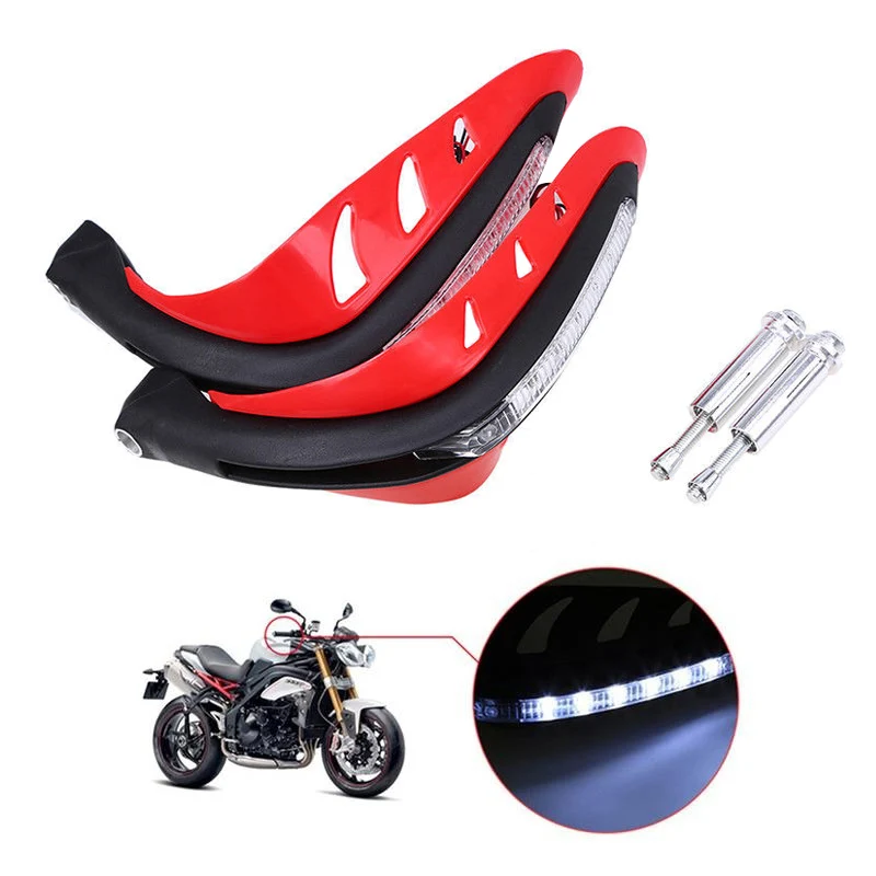 

1 Pair Motorbike Handbar Protector With LED Daytime Running Lights Handguards YAN88