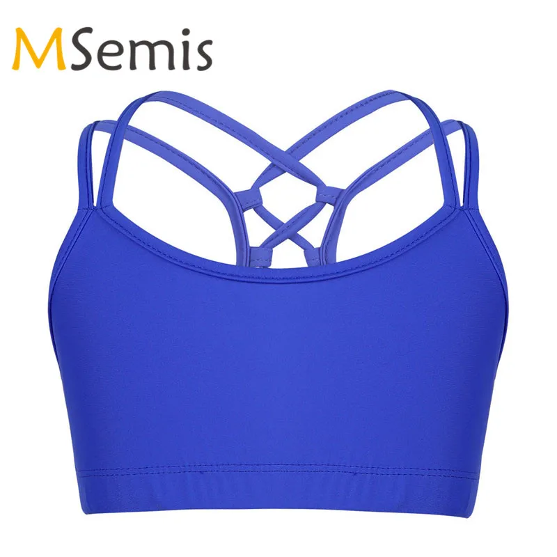 

Swimwear for Kids Girls Crop Top Swimsuit for Gymnastics Spaghetti Straps Criss Cross Back Tanks Tops for Stage Performance