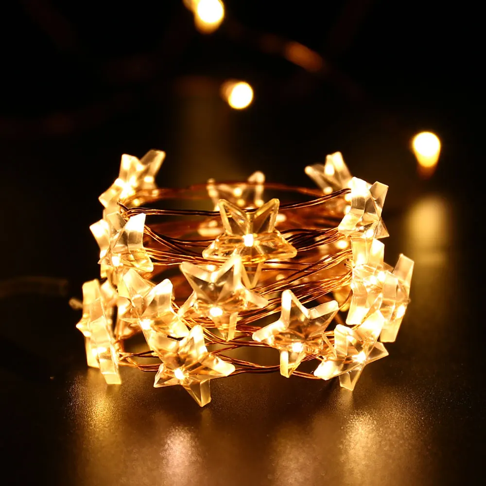 

New 2M 20/30 Leds Star Fairy String Copper Light Decoration String Lights For Party Home Wedding Garden Garland Christmas Tree