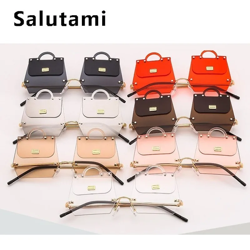 Новинка, Шикарные солнцезащитные очки в форме сумочки для женщин, роскошный бренд, сплав, квадратная сумка, солнцезащитные очки для женщин, сексуальные очки с заклепками