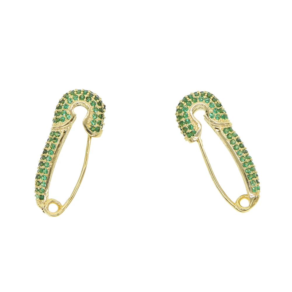 

2019 sparking bling unique paperclip safety pin star full micro pave green cz sparking bling european unique 2019 new earring