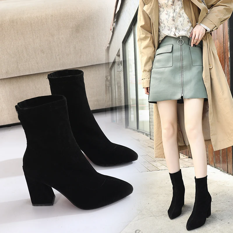 Bottes pointues à bout peu profond et à talons hauts pour femme, chaussures confortables, décontractées et polyvalentes, nouvelle collection hiver 2020, x02