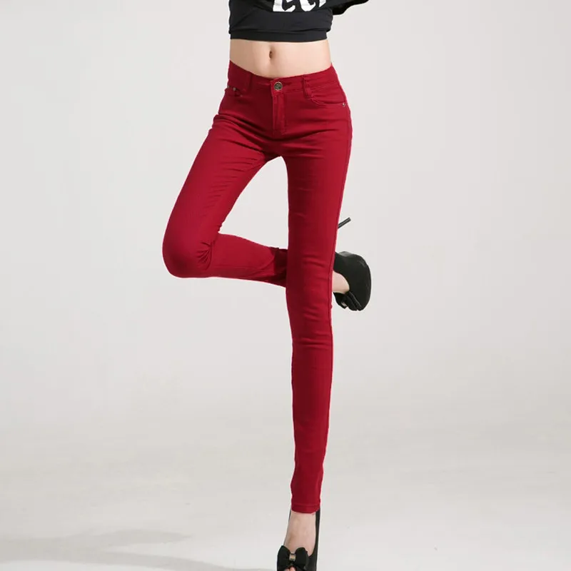 Цветные высокие эластичные узкие брюки, джинсы, формальные брюки, женские сексуальные черные брюки с низкой талией, плюс размер, повседневные брюки, уличная одежда для женщин - Цвет: 6