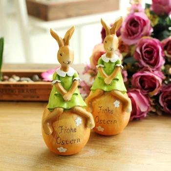 

Rural Style cute colorful Resin Egg Rabbit 2PCS/SET Gift for Friend Kid Birthday Gift New Figurines