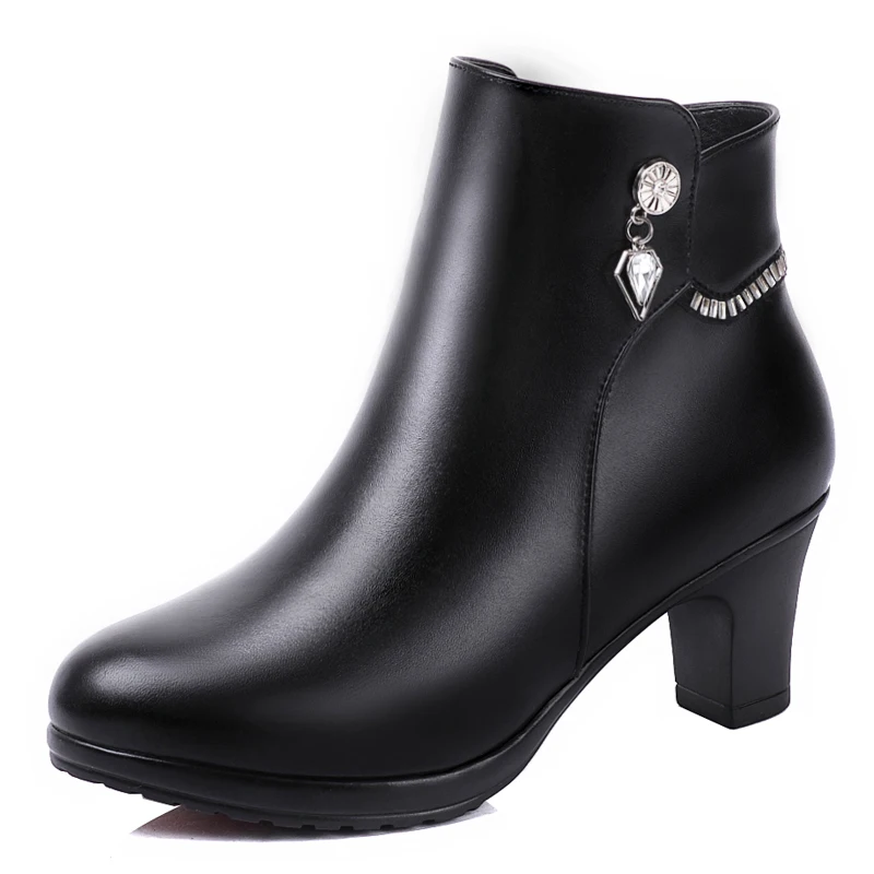 boots women shoes 2019 new leather square heel  plush snow boots Women Boots Women High Heel Shoes