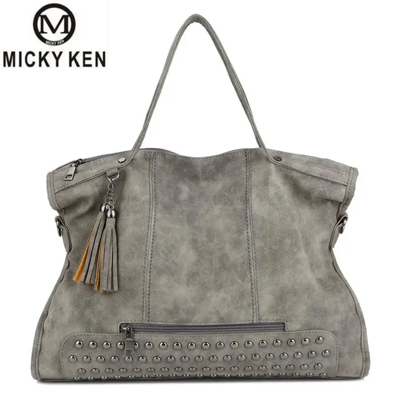 

MICKY KEN Fashion Rivet Women Handbag Casual Canvas Shoulder Bags Female Tote Book Black Ladies Top-Handle Hand Bag Sac A Main