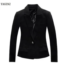 2017 women slim autumn blazer long sleeve one botton casual women solid blazer cotton spandex Jacket Coat office wear plus size