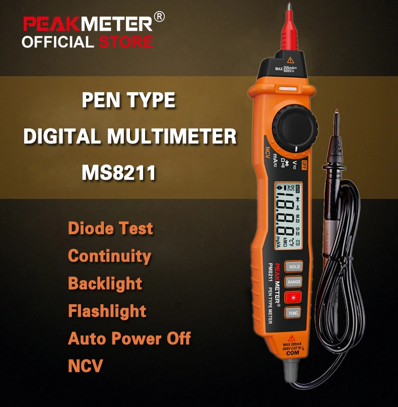 PEAKMETER PM8211 Цифровой мультиметр 2000 отсчетов Тип ручки с бесконтактным ACV/DCV