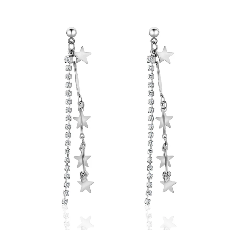 

HanCheng Trendy Dangle Hanging Tassels Silver Long Earrings Rhinestone Drop Earrings For Women Jewelry Square brincos bijoux