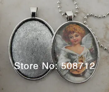 

30sets 30x40mm Antique silver plated Oval Pendant Tray Blanks / Pendant Settings with Matching Glass Cabochons
