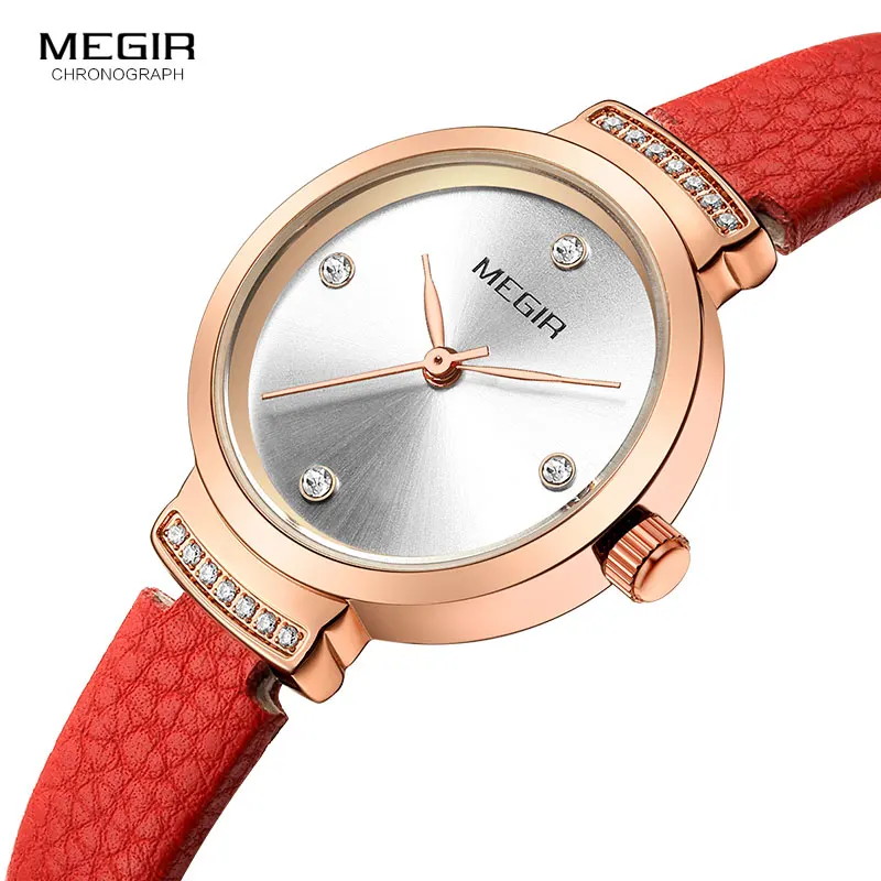 

MEGIR Ladies Leather Strap Waterproof Simple Fashion Quartz Watch Top Luxury Simulation Ladies Watch Relogios Clock 4207 Red